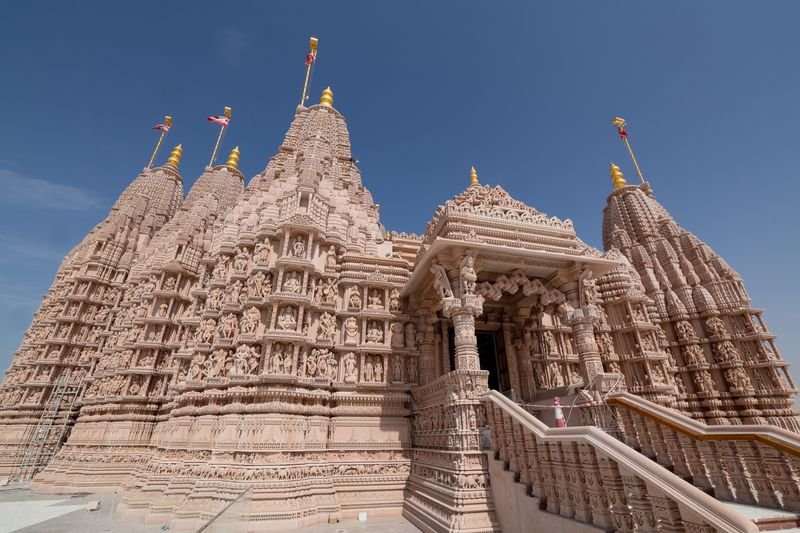 BAPS temple in Abu Dhabi is significantly larger than the Kashi Vishwanath Corridor, Not marble, it is made of special stone