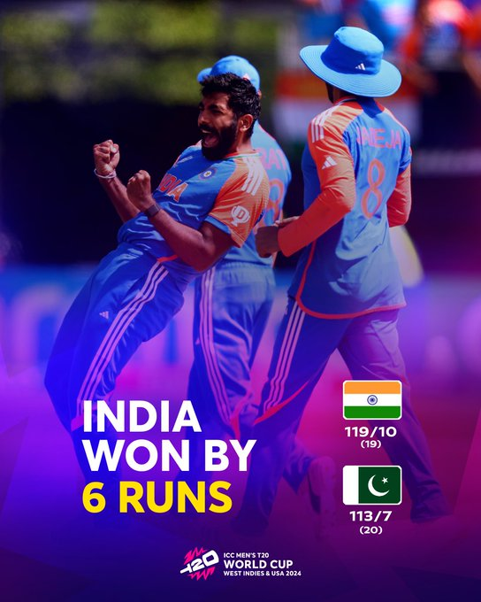 IND vs PAK T20 World Cup 2024: India beat Pakistan by 6 runs in a thrilling match, bowlers did wonders